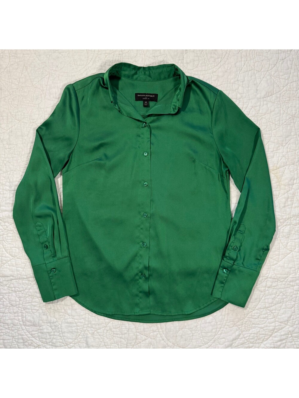 Banana Republic Emerald Green Button Up Lightweight Blouse Size Xsmall